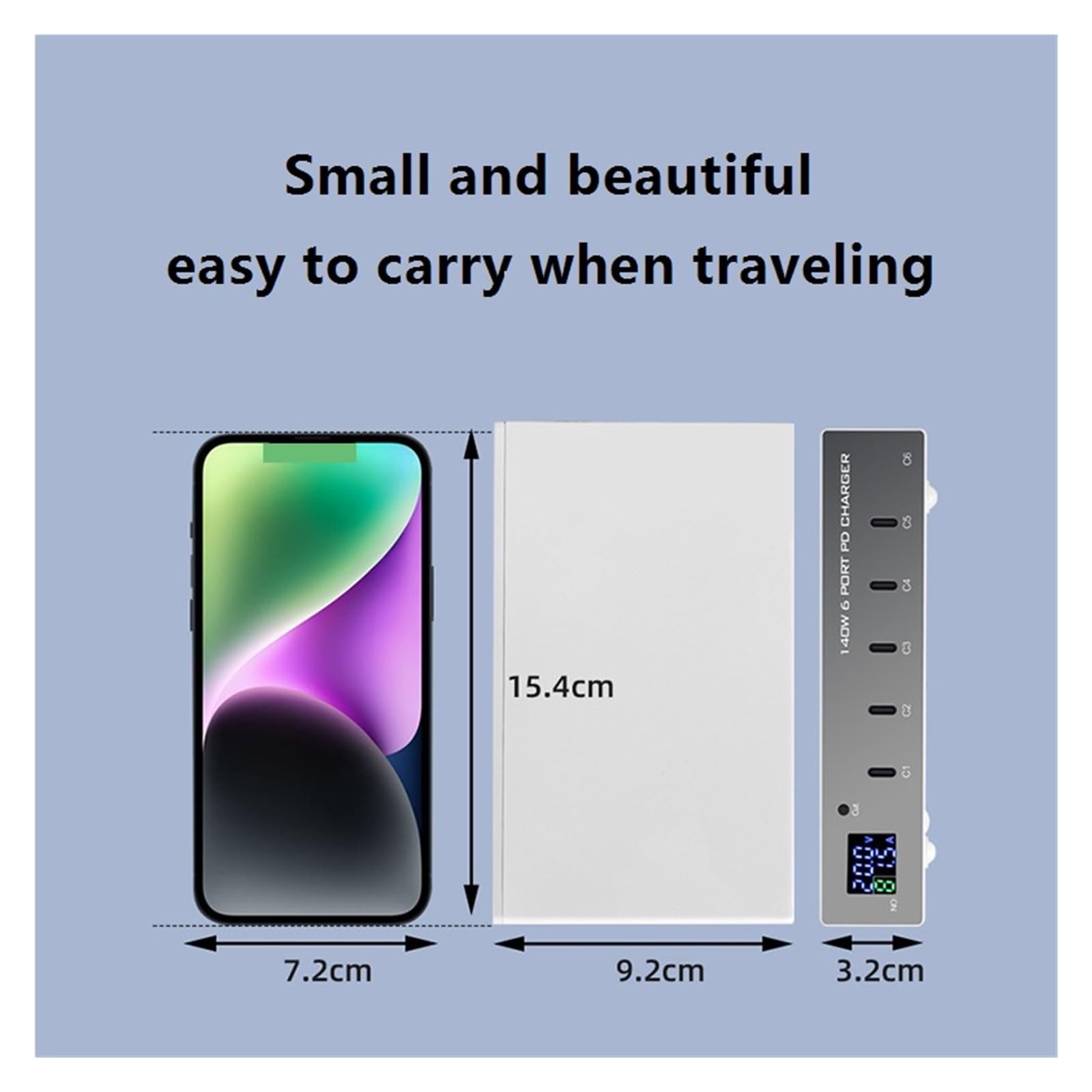 Stazione Di Ricarica Rapida USB-C Multipla Con Caricabatterie Rapido PD 6 Porte Da 140 W E Display LED Capacità Di Ricarica Rapida(White 140W PD)
