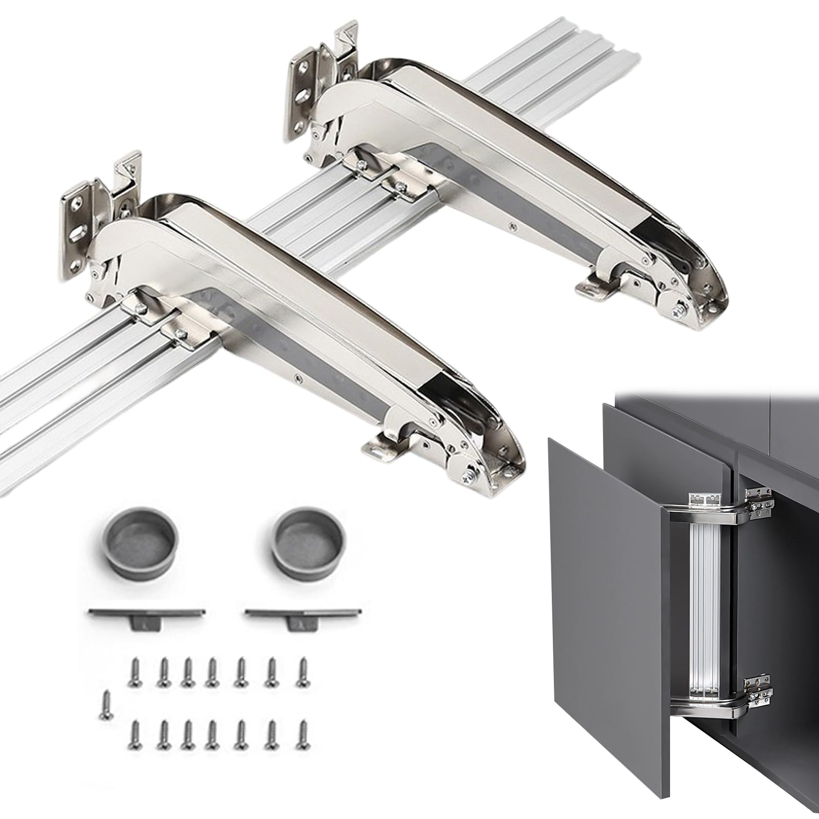 Lateral Opening Door Hinge Set, Hidden Door Hinge Kit, 180° Parallel Opening Cabinet Wardrobe Door Sliding, Load-Bearing 15.4lb Heavy Duty Hinge (Silver - 1set)