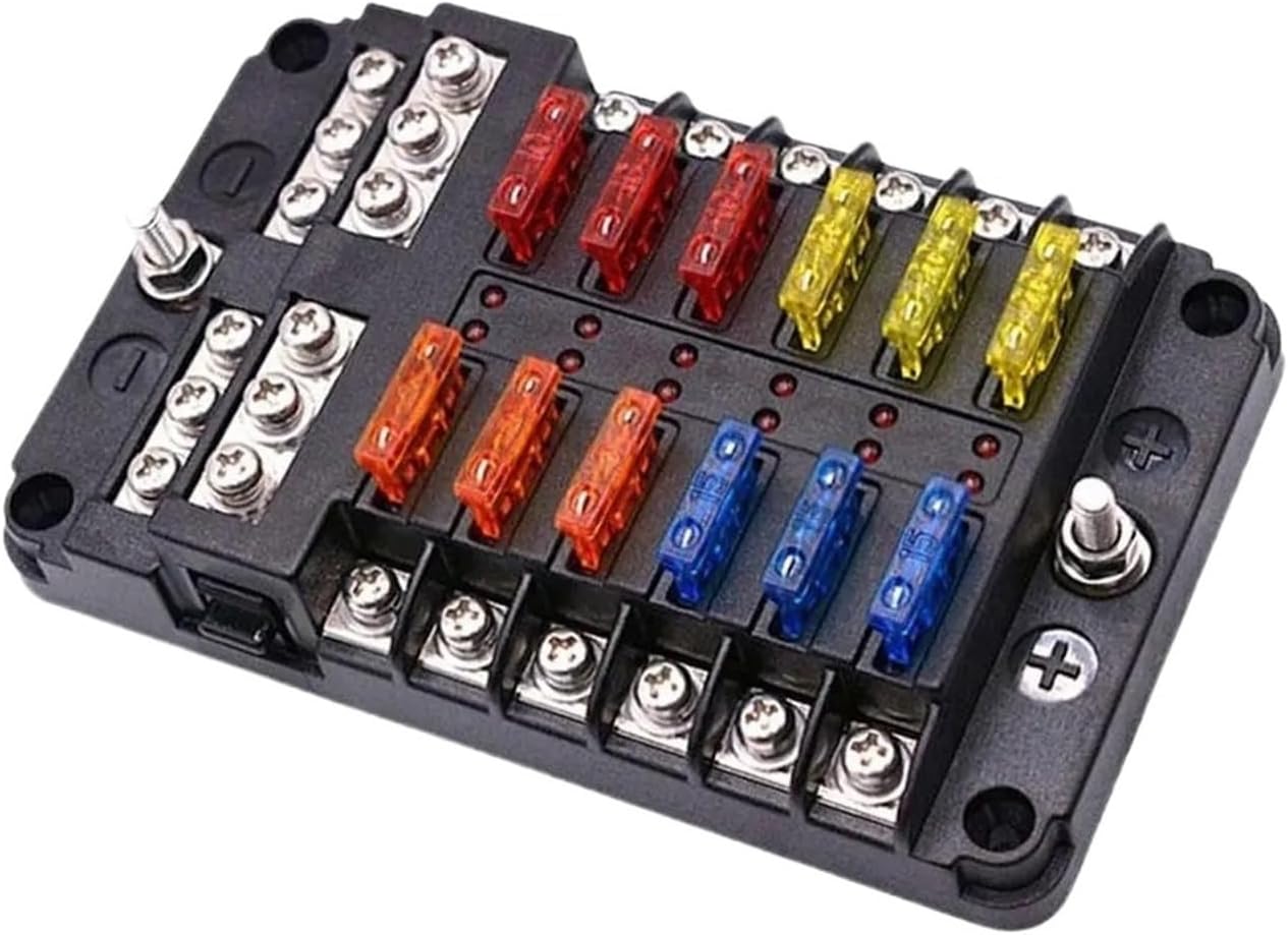 Car Boat Fuse Box Holder with 6-Way Or 12-Way and 12V Auto 32V Marine Distribution Indicator Waterproof Board Panel Pow X3E9(6way)