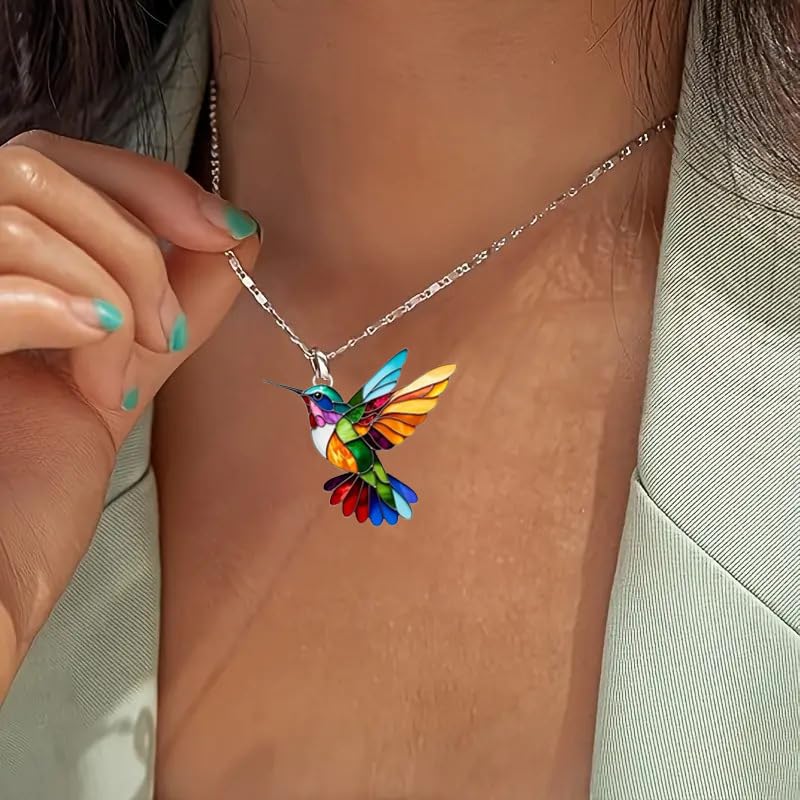 Colorful Hummingbird Necklace, 2D Hummingbird Necklace, Bird Necklace, Hummingbird Necklaces For Women Bird Lovers3