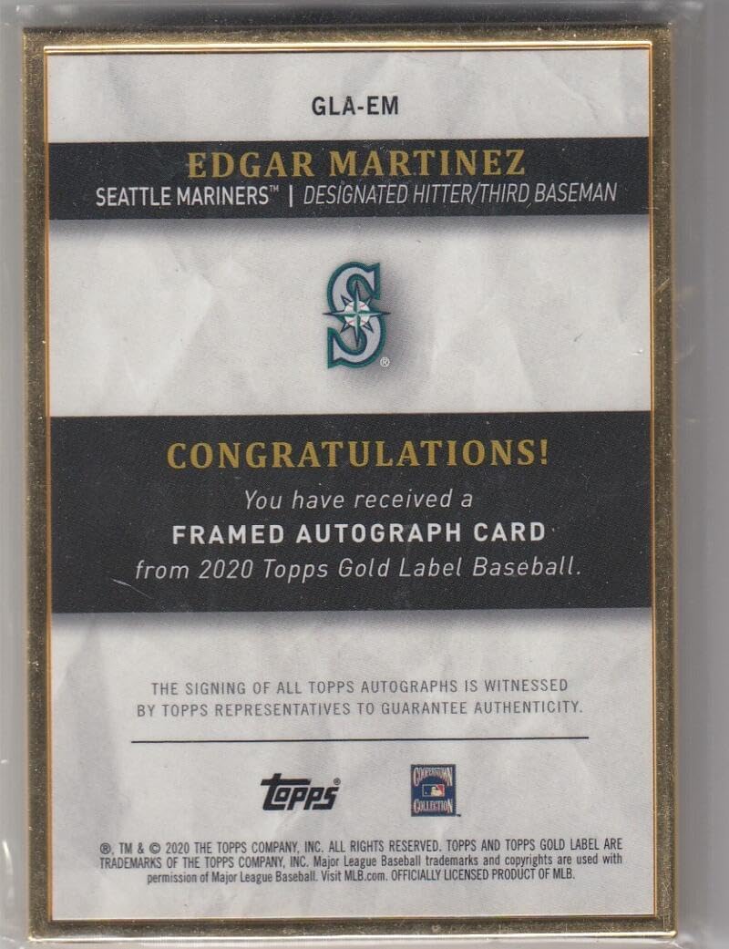 Baseball Trading Card 2020 Topps Gold Label Framed Autographs Blue #GLA-EM Edgar Martinez EX++ Excellent++ Auto 27/50 Mariners
