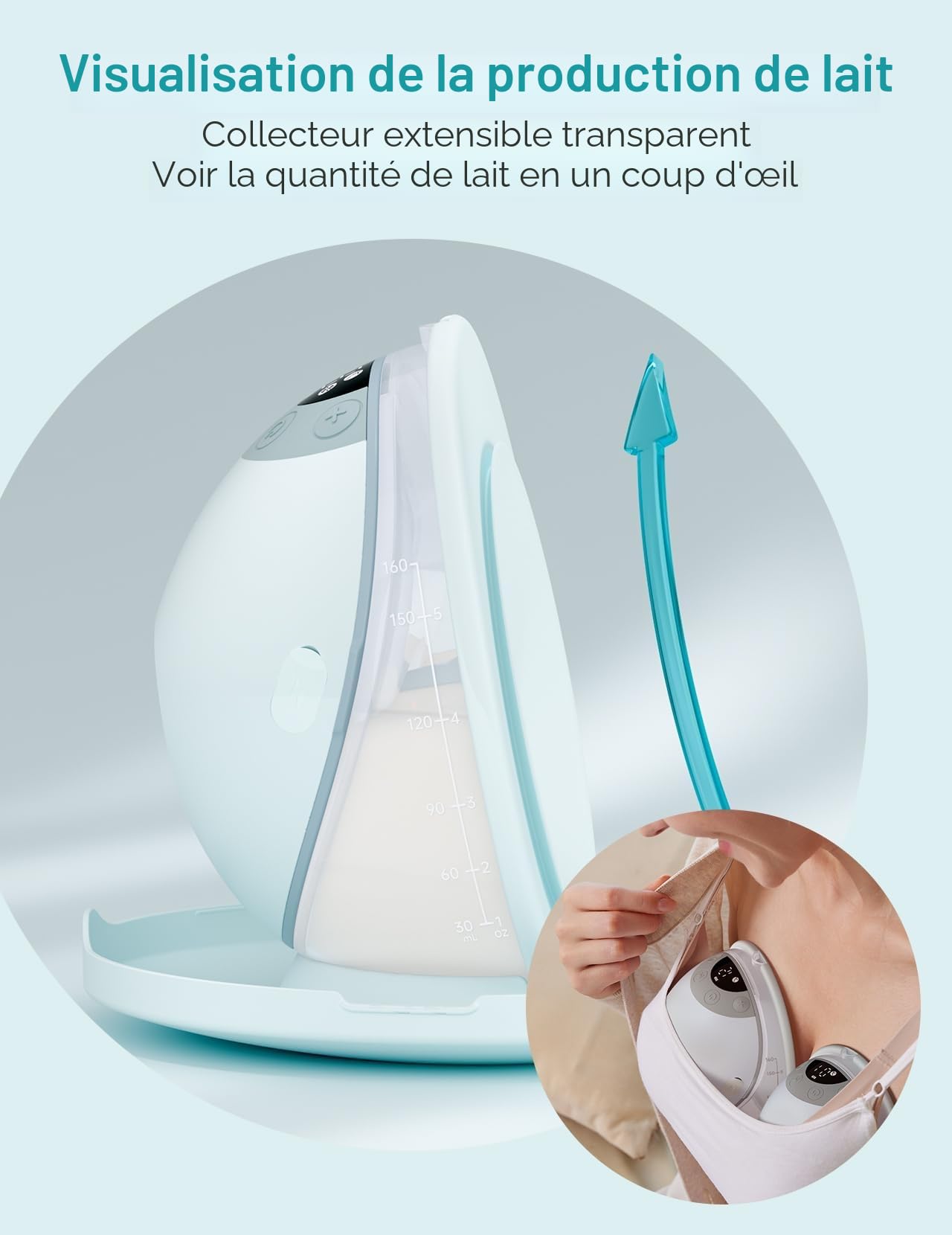 Paruu P20 Tire Lait Electrique Main Libre, Tire-Lait Portable avec 4 Modes et 12 Niveaux, Bride à Double Étanchéité de 19/21/24 mm, Visualisation du Temps et de la Quantité de Lait (2, Vert clair)