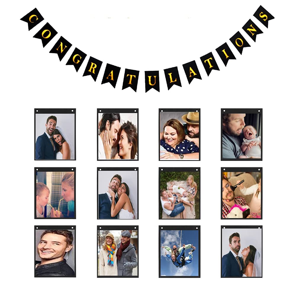 Rozi Decoration Congratulations & Black Photo Bunting Banner for Wedding Anniversary, Graduation Party Decors, Retirement, Achievement Pack of 2