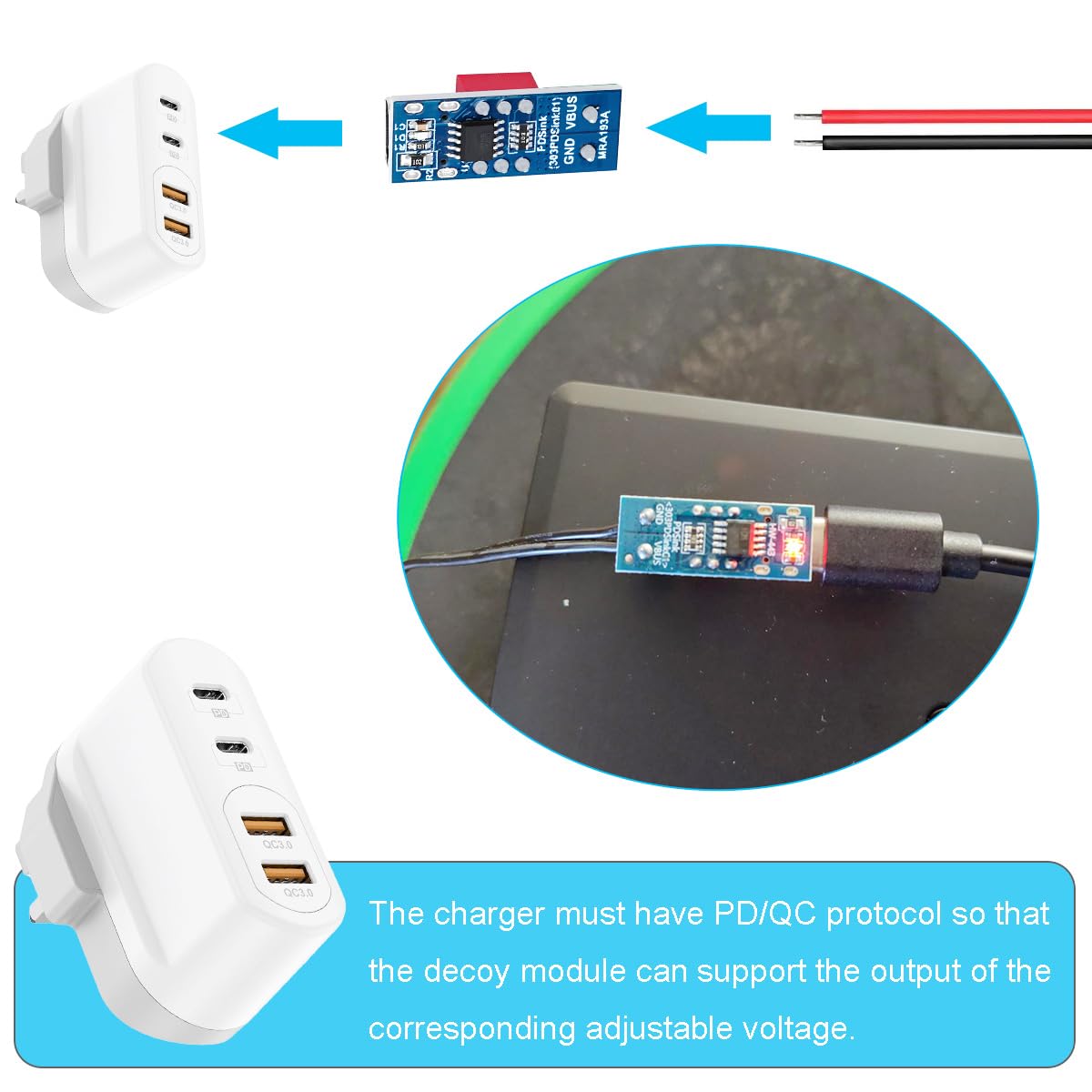 5 szt. Moduł wyzwalacza PD USB-C do szybkiego ładowania Decoy moduł wyzwalacza 5 V 9 V 12 V 15 V 20 V stałe napięcie stałe wyjście z przełącznikiem wybierania regulowane napięcie z zestawy