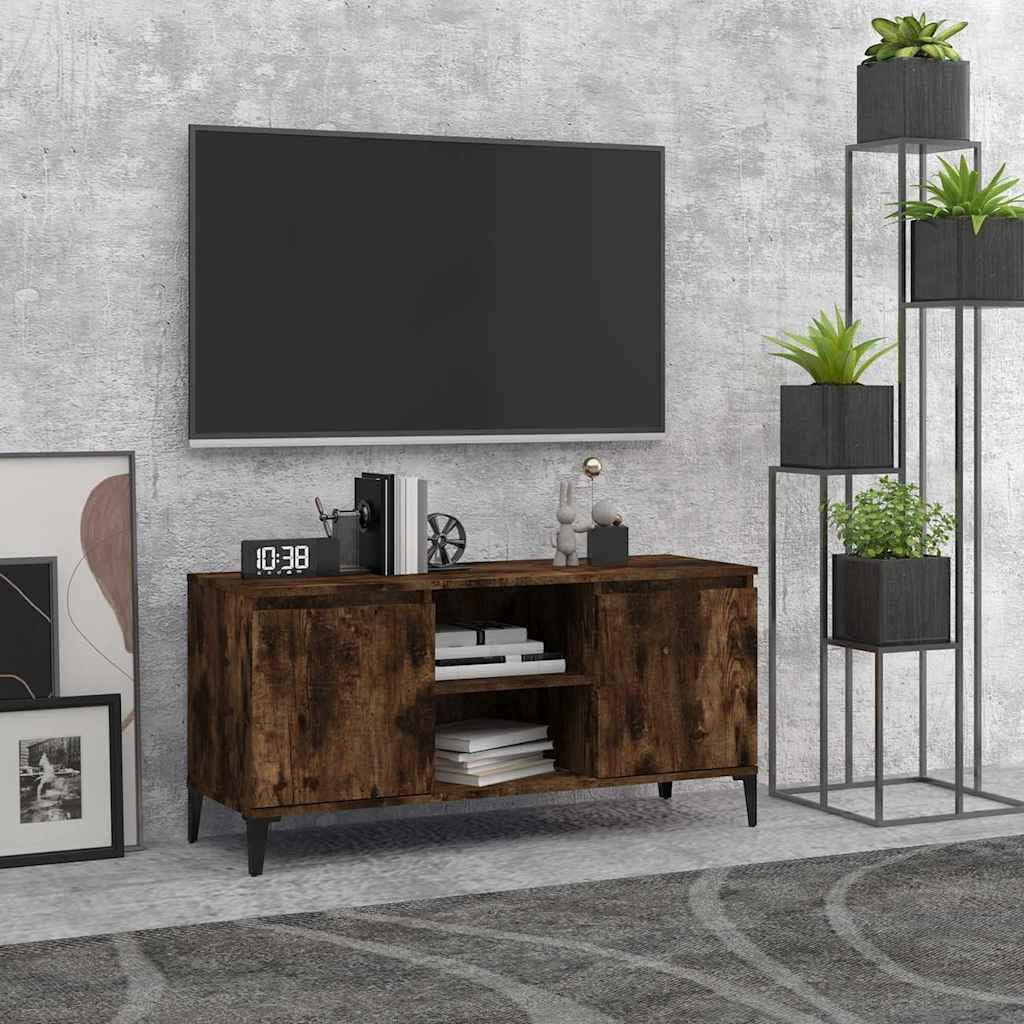 Szafka pod telewizor z metalowymi nogami, dąb wędzony, 103,5 x 35 x 50 cm, szafka pod telewizor z miejscem do przechowywania i półkami, do salonu, sypialni, kącik do gier, nowoczesne