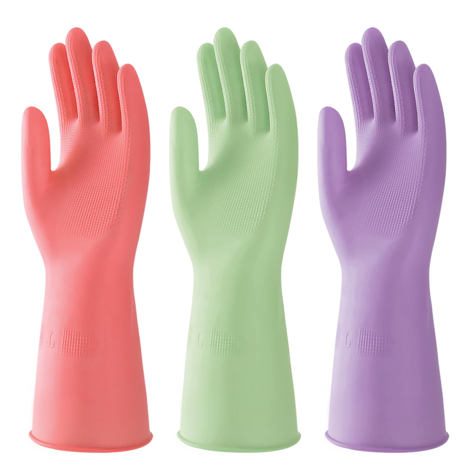 uitopek 3 Pairs Natural Rubber Dishwashing Gloves, Kitchen Cleaning Protect Hands, Ideal for Efficient Dish and Home Cleaning, Medium