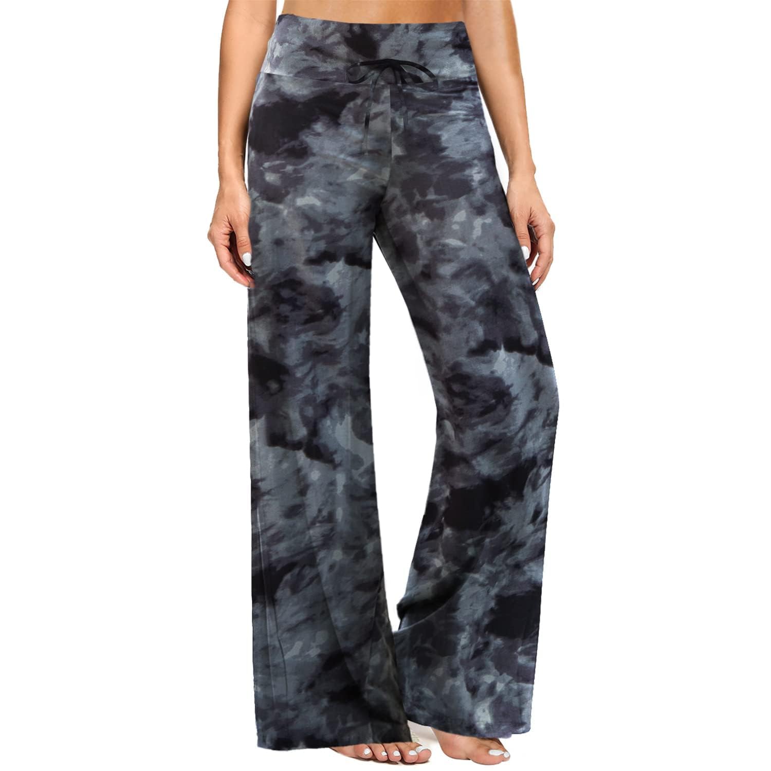 ZOOSIXX Soft Black Pajama Pants for Women, Wide Leg Comfy Casual Lounge Yoga Capri Pants 22'' / 30''