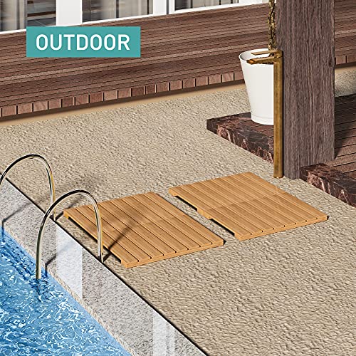 Waterproof Bamboo Bath Mat For Shower, Wooden Floor Mat For Bathroom, Foldable | Non-Slip | Heavy Duty, Shower Mat For Indoor Outdoor, 23.5In X 15.6In #TOP6