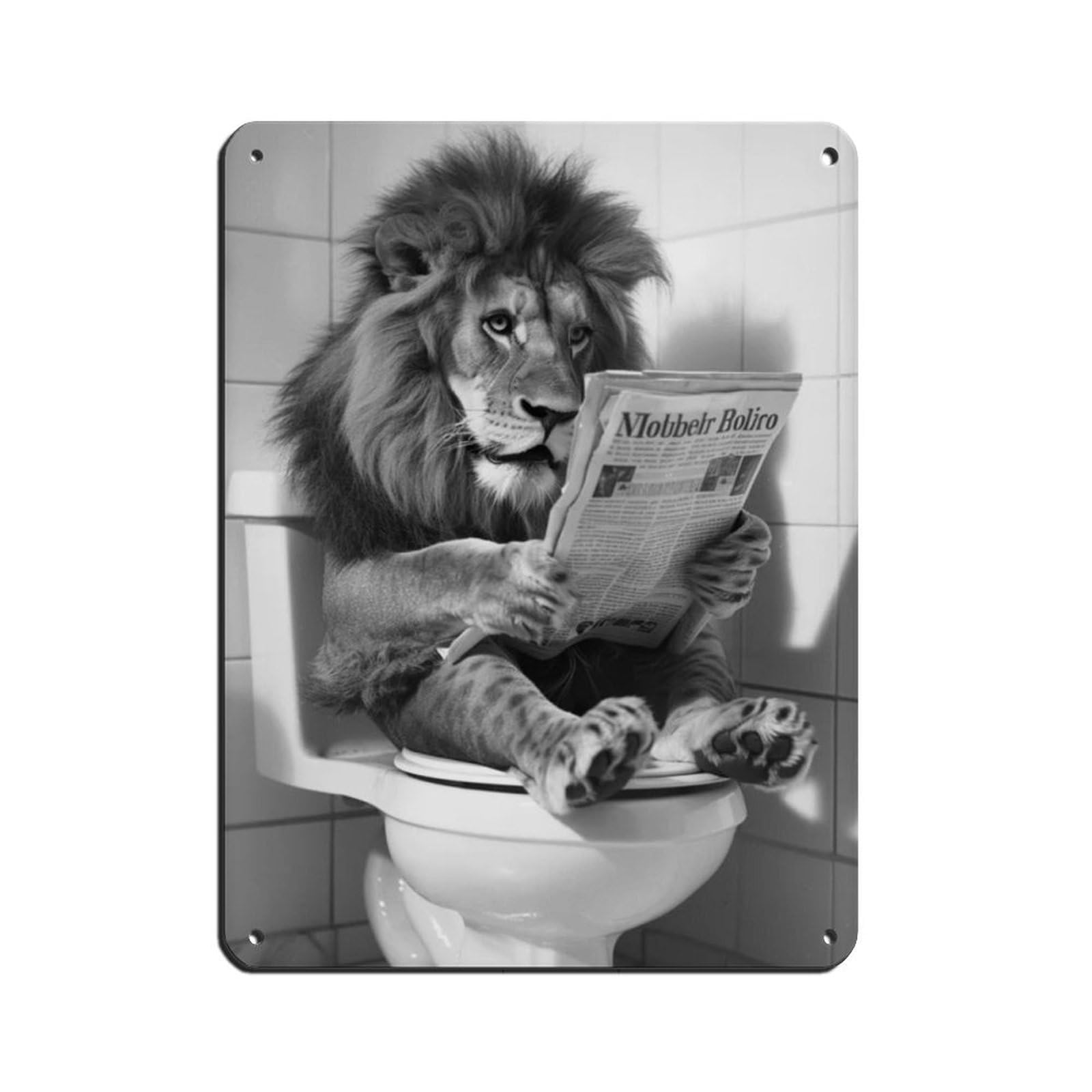 Lion Sitting on The Toilet Reading A Newspaper (2) Tin Sign Vintage Metal Pub Club Cafe Bar Home Wall Art Decoration Poster Retro 12x16inch(30x40cm)