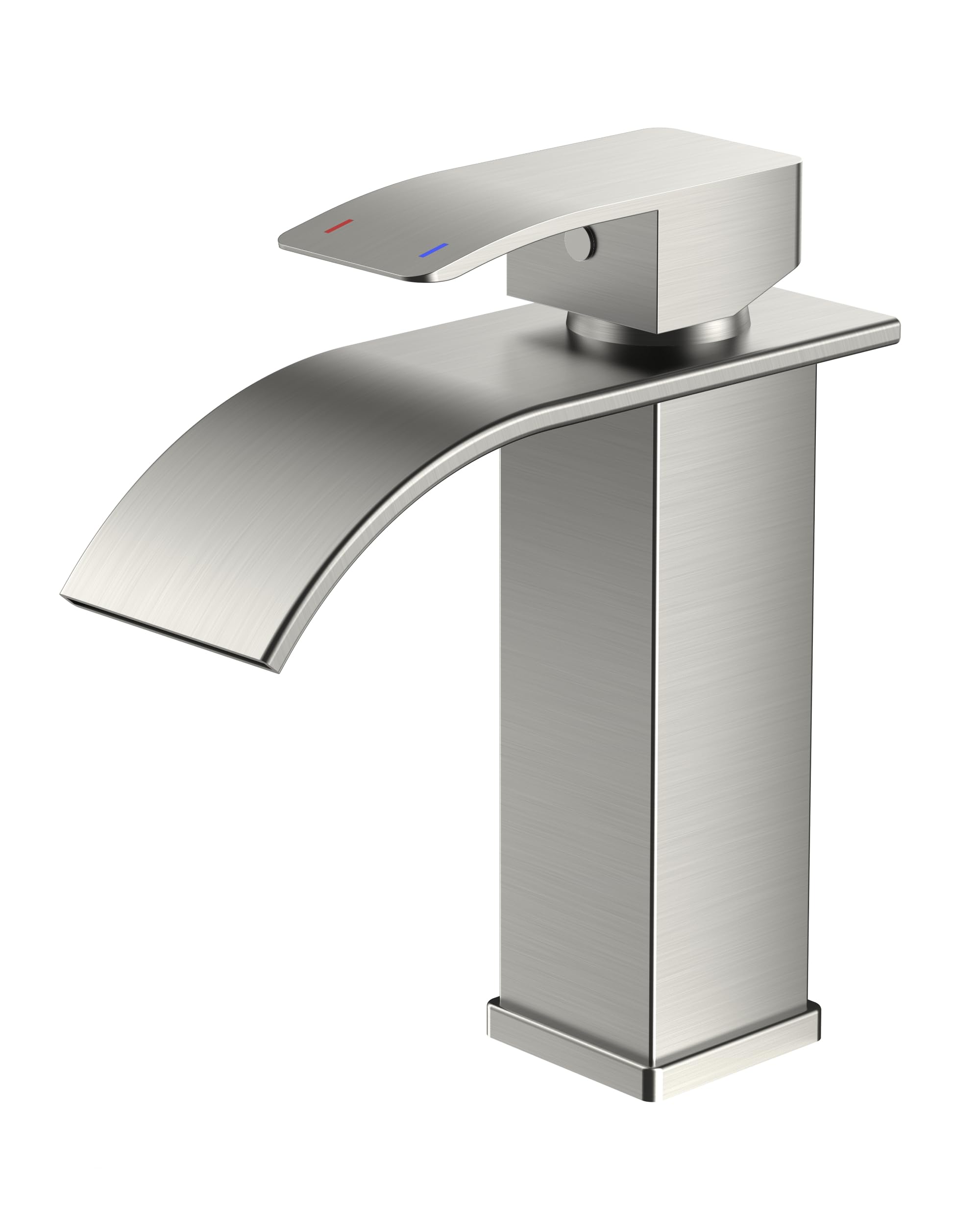 FORIOUS Wasserhahn Bad,Wasserfall Waschtischarmatur Einhandmischer Armatur Waschbecken mit Auslauf Höhe 110 MM,Wassersparend, Energiesparend,Brushed Nickel