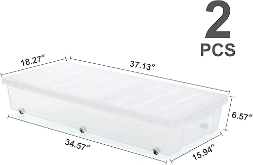 Miniatura 6 de Citylife - Paquete de 2 contenedores de plástico de 57 cuartos de galón para debajo de la cama con tapas de doble apertura, contenedores de