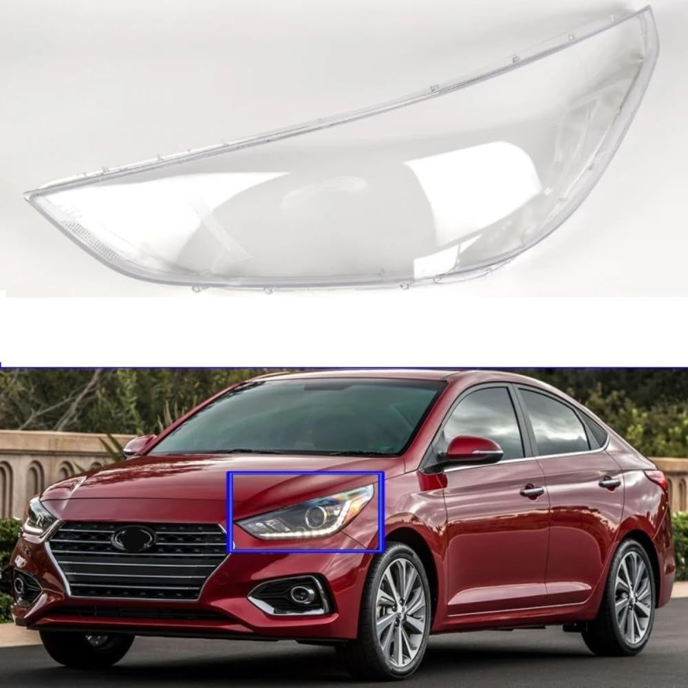 Compatible With Hyundai For Accent 2018 Car Left Right Side Headlamp Lens Cover Front Headlight Transparent Lampshade Light Shell Cover Car Clear Lamp Cover(Left)