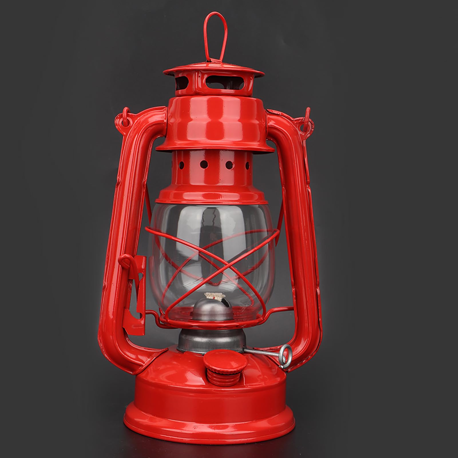 Sorandy Vintage Kerosene Lamp, Red Iron & Glass Hurricane Lantern, Classic Oil Lamp for Home & Garden