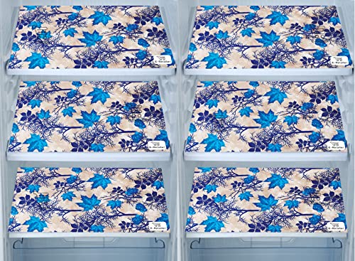 Image of Combo Set of 1 Pc Fridge Top Cover and 6 Pc Fridge Mats (Blue, Set of 7)