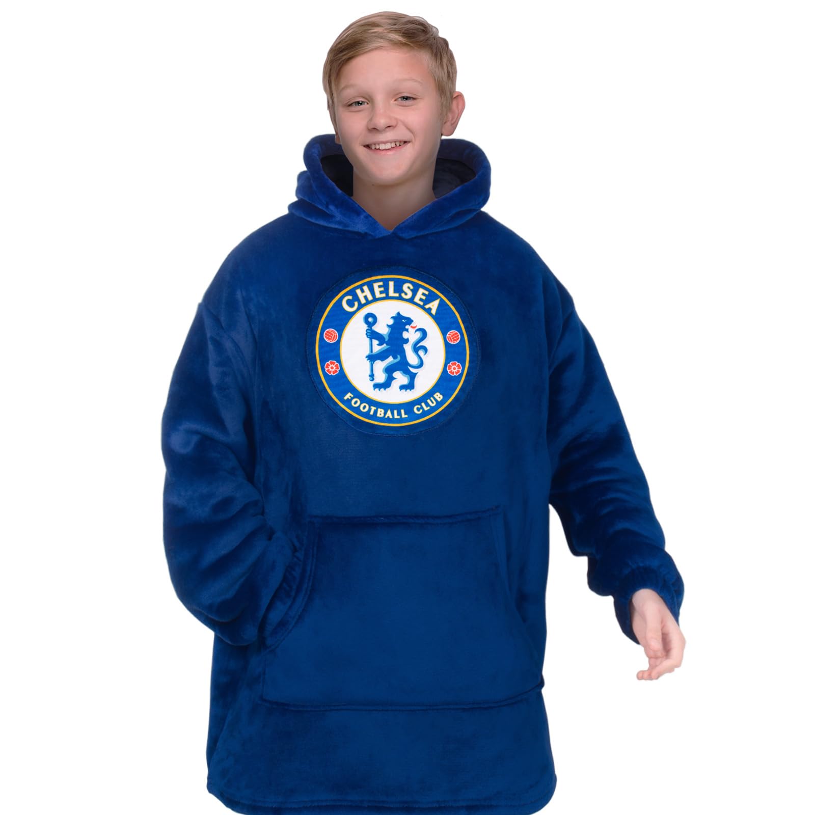 Chelsea Kids Oversized Hoodie Blanket - Official Football Gift, Blue, Size 10-14 Years