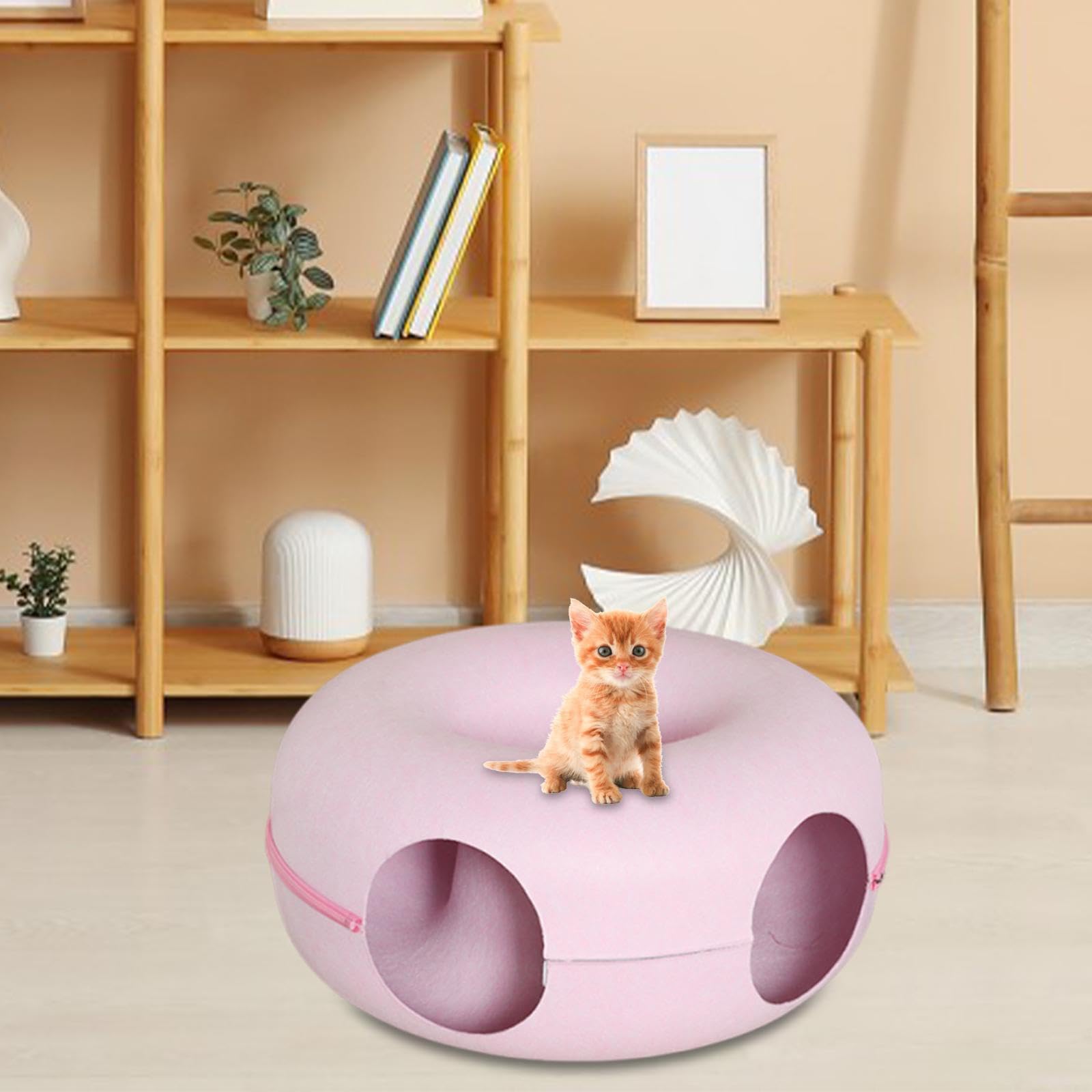 B Baosity Cat Tunnel Cama Donut Circular Cojín Juguete Interactivo de Fieltro Transpirable para Diversión Y Ejercicio Adecuado para Gatos Gatitos, Rosa