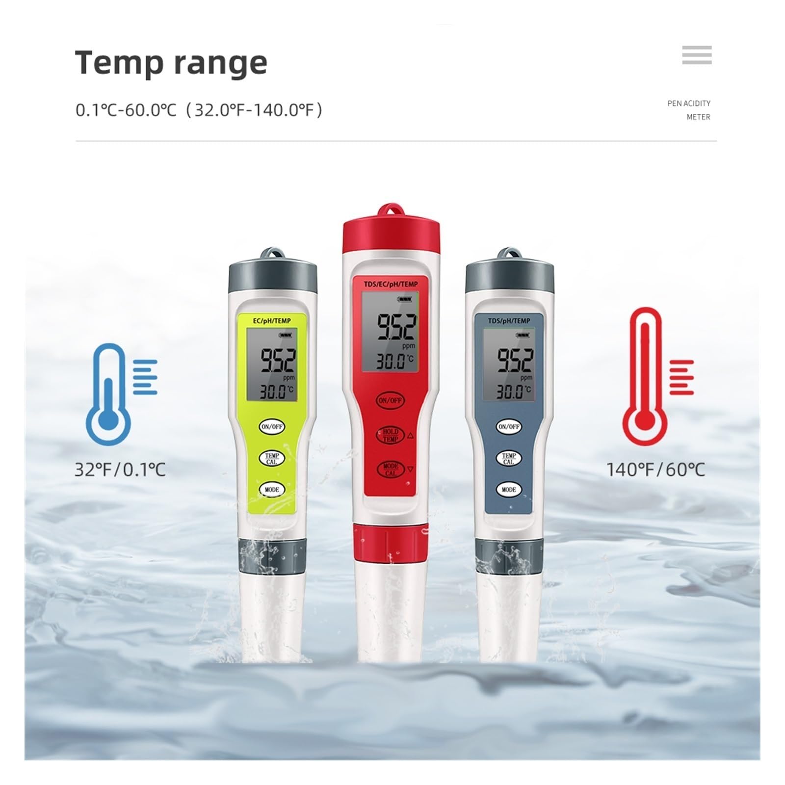 Zestaw do badania wody, 4 w 1 miernik pH PH/TDS/EC/miernik temperatury cyfrowy monitor ści wody do basenów, akwariów z wodą pitną(TDS PH Temp tester)