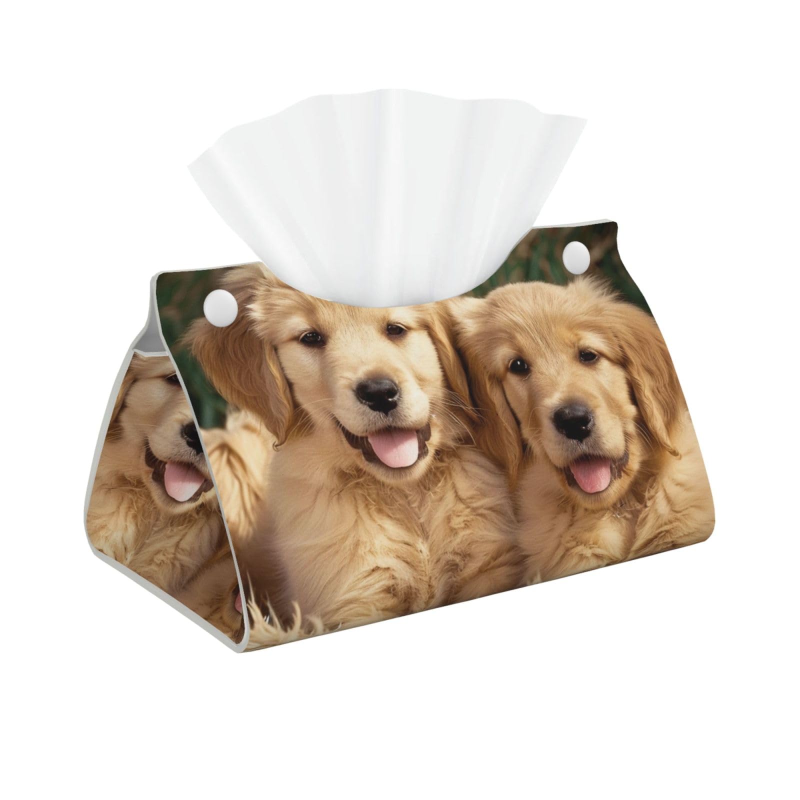 Golden Retriever dogs puppies pets Print Tissue Box Cover Foldable Tissue Storage Box Leather Tissue Cube Box Holder for Living Room Bedroom Office Car Home Decor
