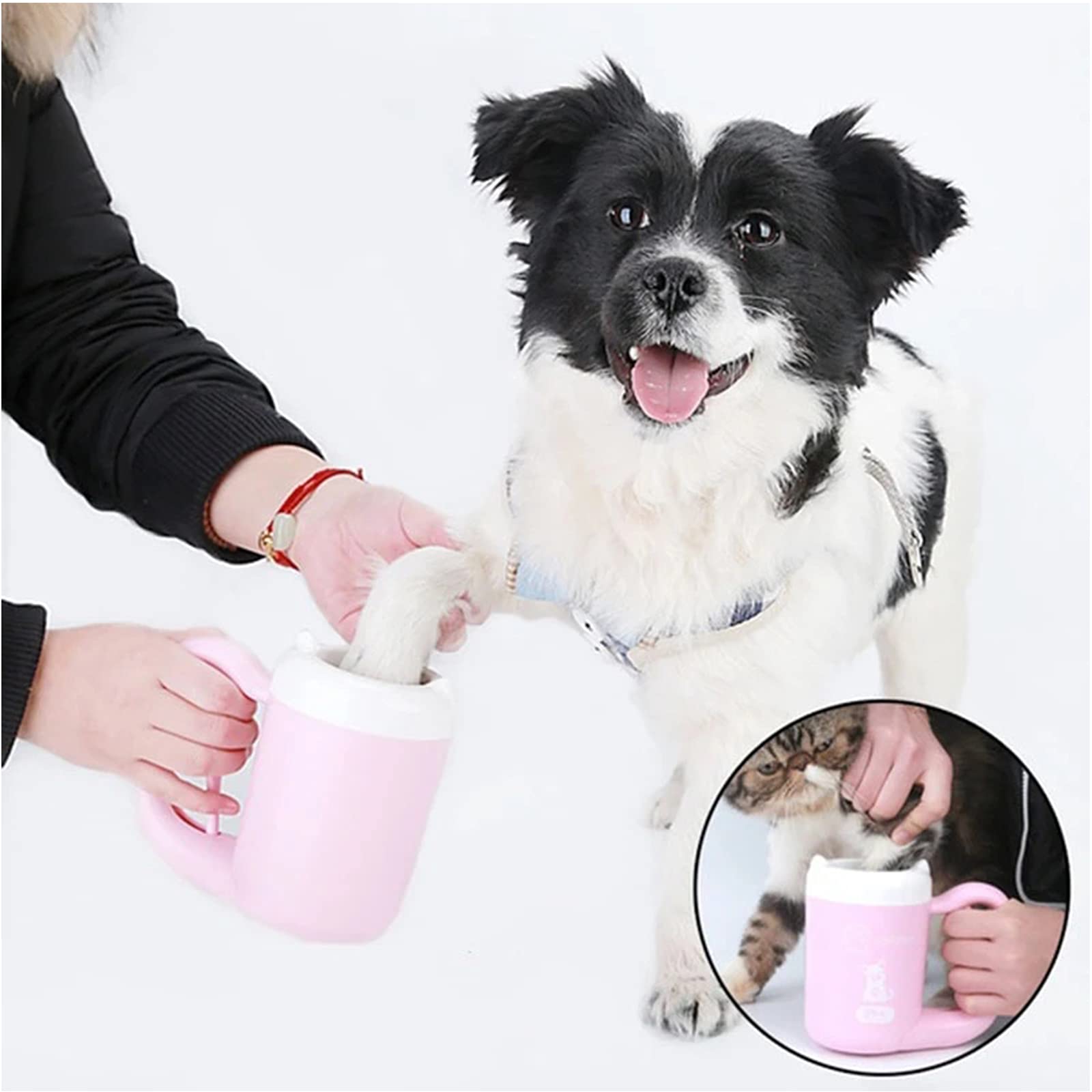 Limpiador de Patas para Perros, Cepillo for Lavar Patas de Perro, semiautomático, Giratorio 360°, Silicona Suave(Pink,S)