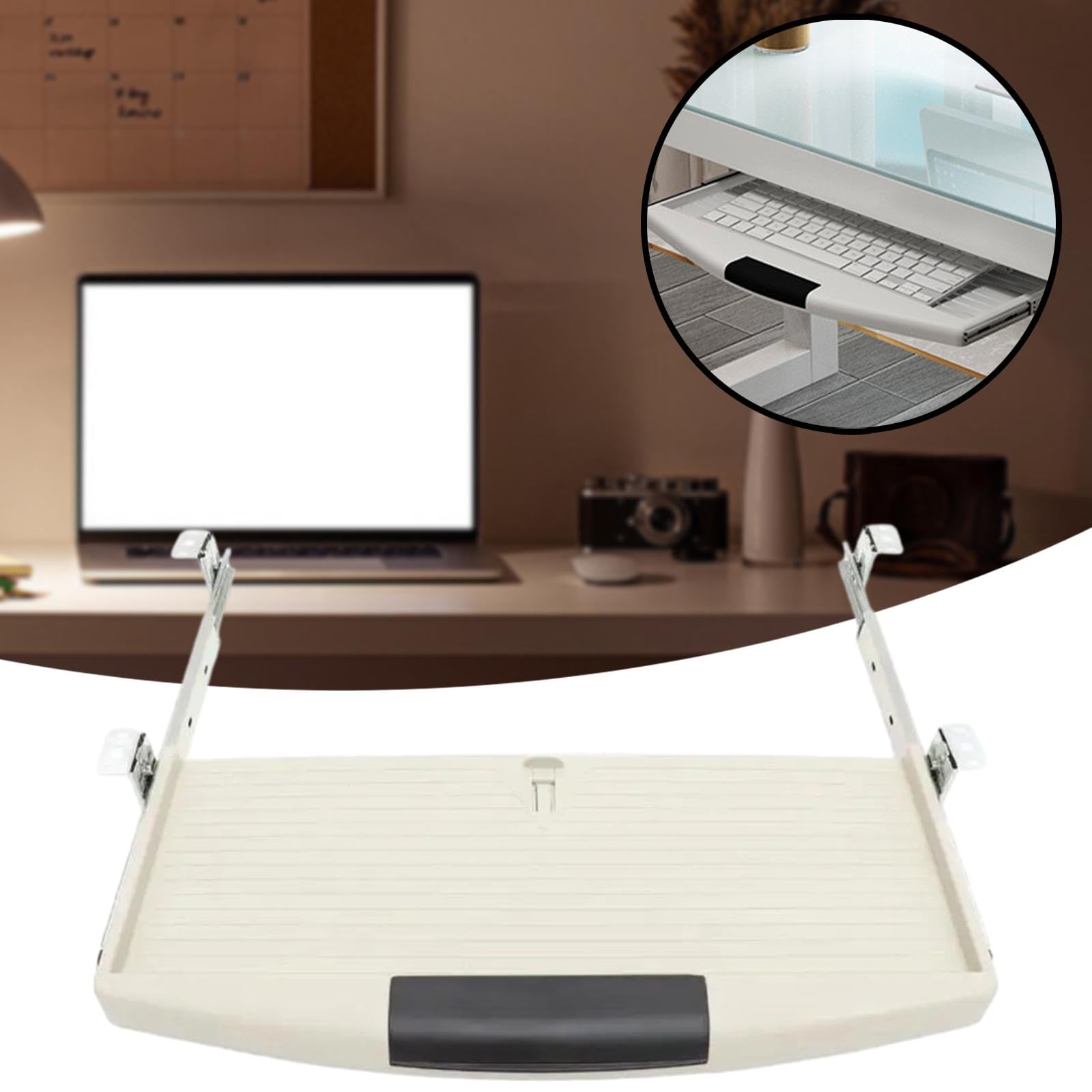 Vassoio scorrevole per tastiera sotto la scrivania per ufficio e casa, accessorio salvaspazio per computer con scorrimento liscio, facile installazione, perfetto per un'organizzazione efficiente dello