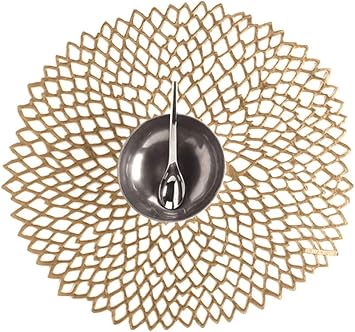 Chilewich Brass Pressed Dahila Table Mat 100142 006, 14.25 by 15.25-Inch