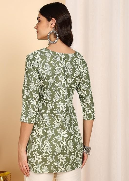 Image of Women's Short Kurti in Multicolor Rayon Cotton Blend | Ladies Ethnic Tunic | Office