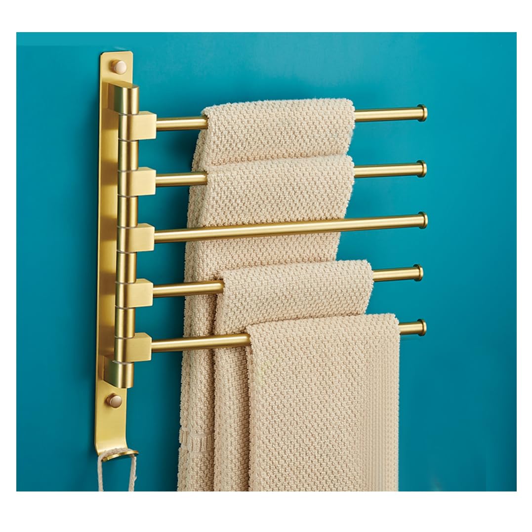 LMYSXAOZ Modern Gold Swivel Towel Rack Bar for Bathroom, Wall Mounted Folding Arm Swing Out Hanger Holder Space Saving Laundry, Kitchen, Outdoor 5bar