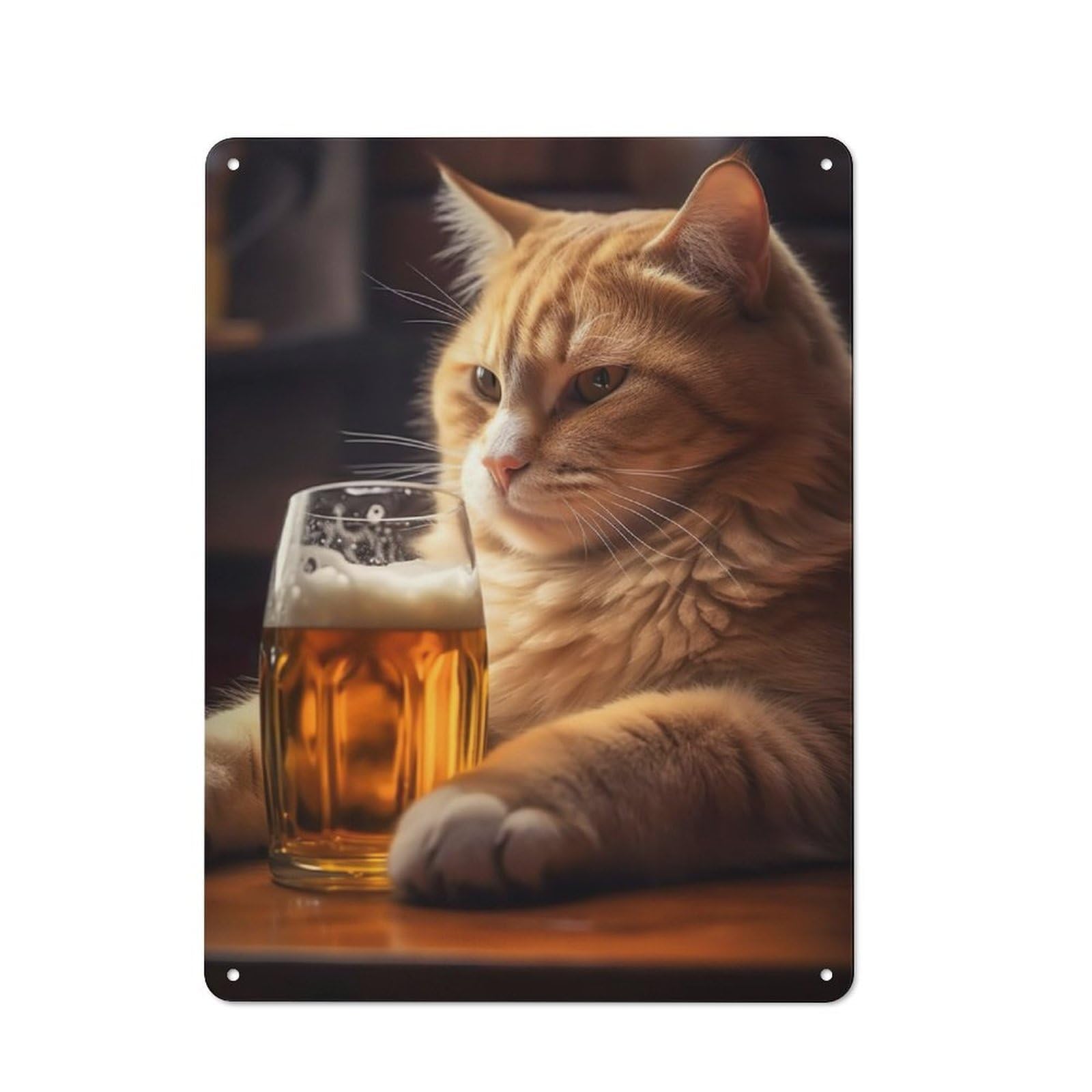 Junmoney Cat Beer Pub Pint Retro Tin Sign 40X30cm For Workshop Wall, For Collectors Of Retro Metal Wall Decor