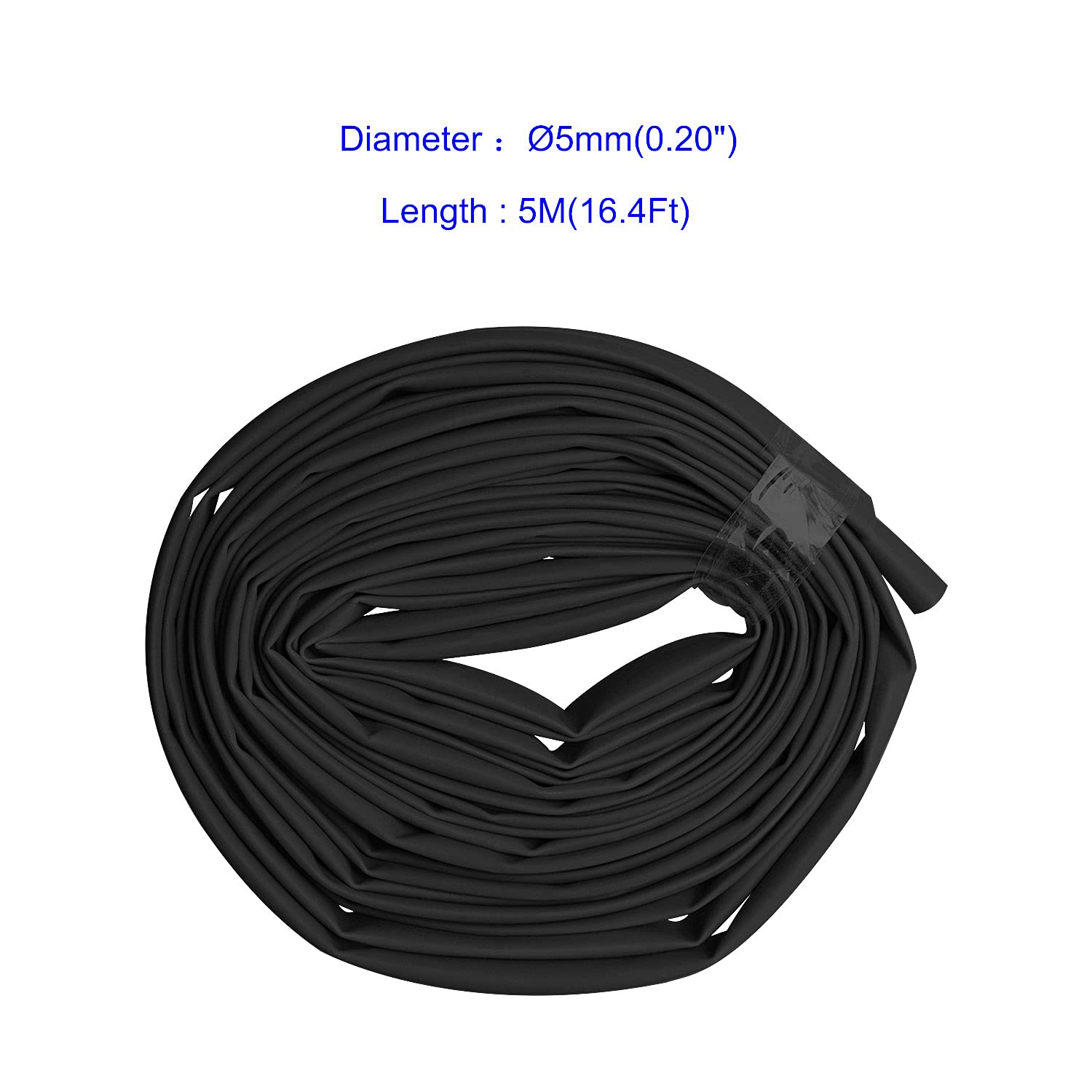 Aoje-Link 5mm ID Black Heat Shrink Tubing Shrinkable Tube 5M(16.4Ft) 1pcs