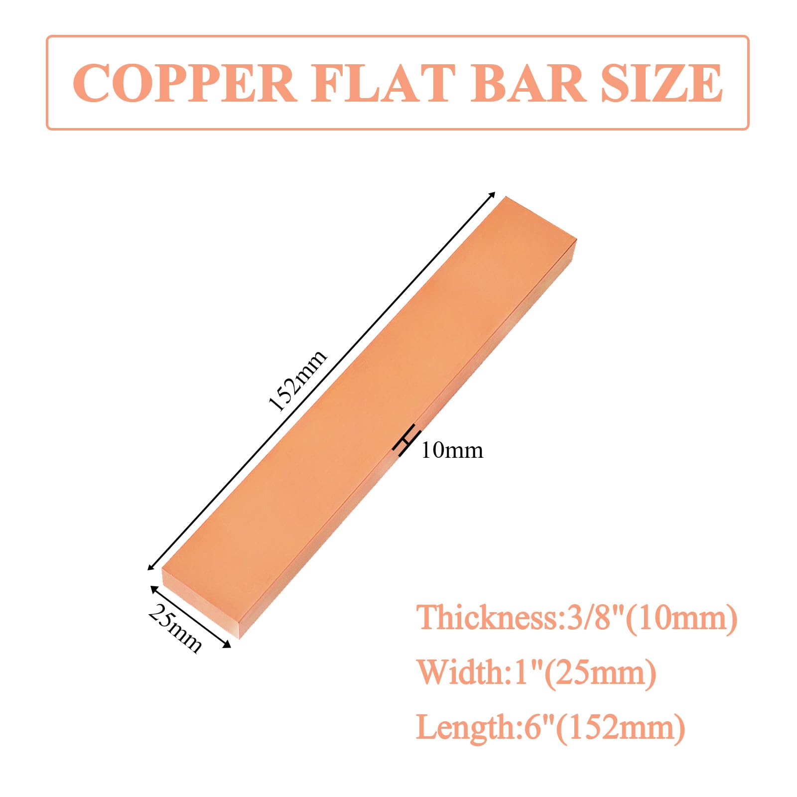 Lot de 2 barres plates C110 en cuivre pur 99,98 % pour galvanoplastie (2 pièces, 10 x 25 x 152 mm)