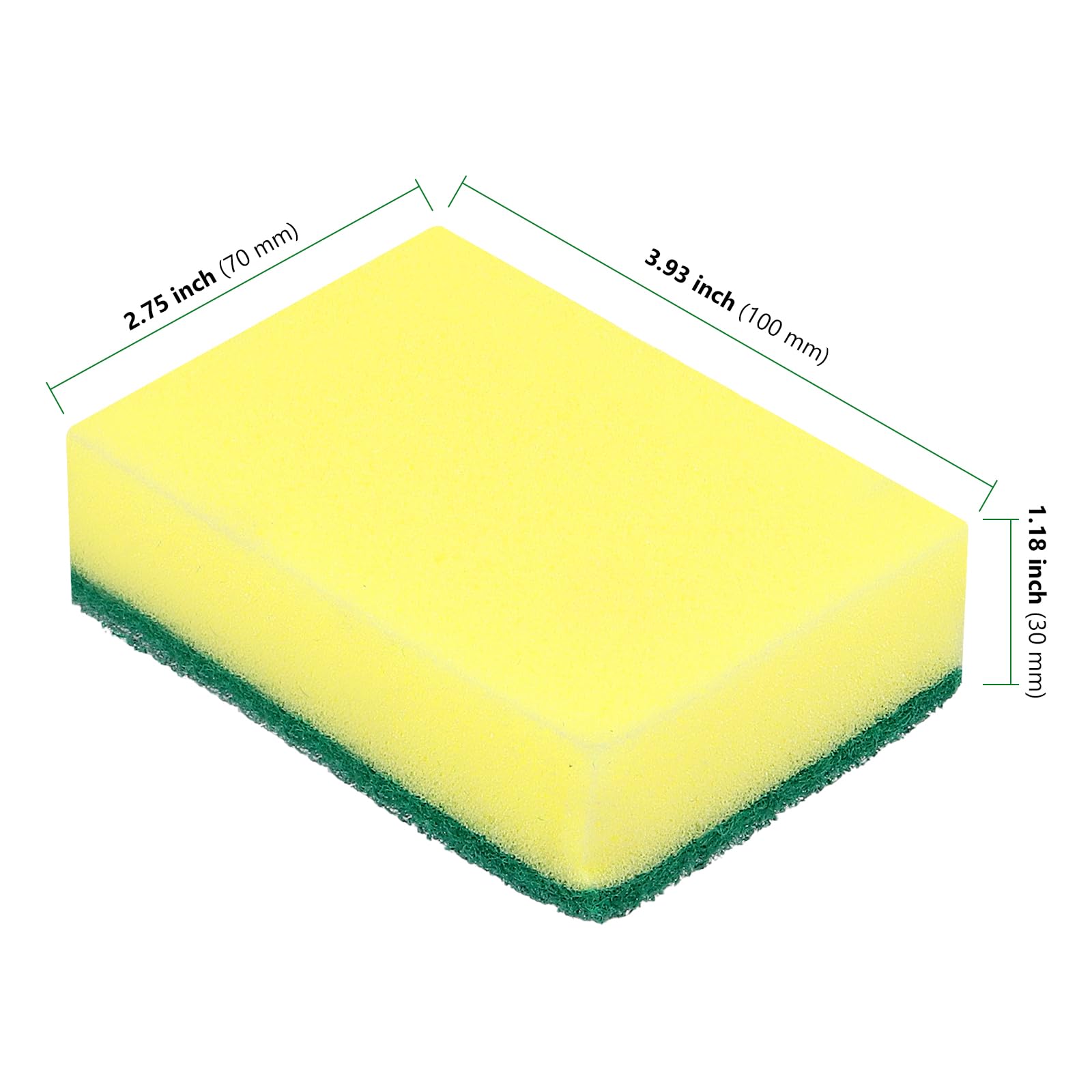 40 Spugne Cucina a Due Lati, 10 x 7 x 3 cm, Verde e Giallo, Spugnette Piatti e Pulizia Casa, Morbide e Abrasive