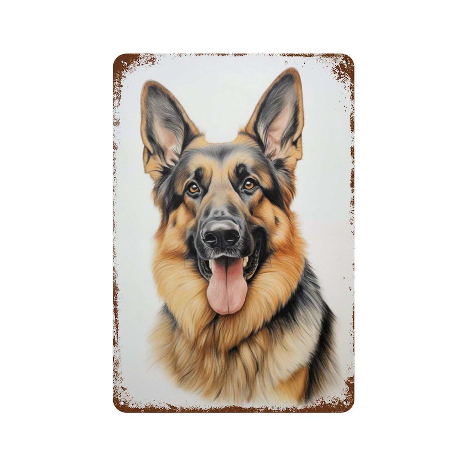 Rust Effect German Shepherd Dog Decorative Tin Sign 11.8"x7.9", Vintage Wall Decor for Farmhouse, Kitchen And Entryway Decor