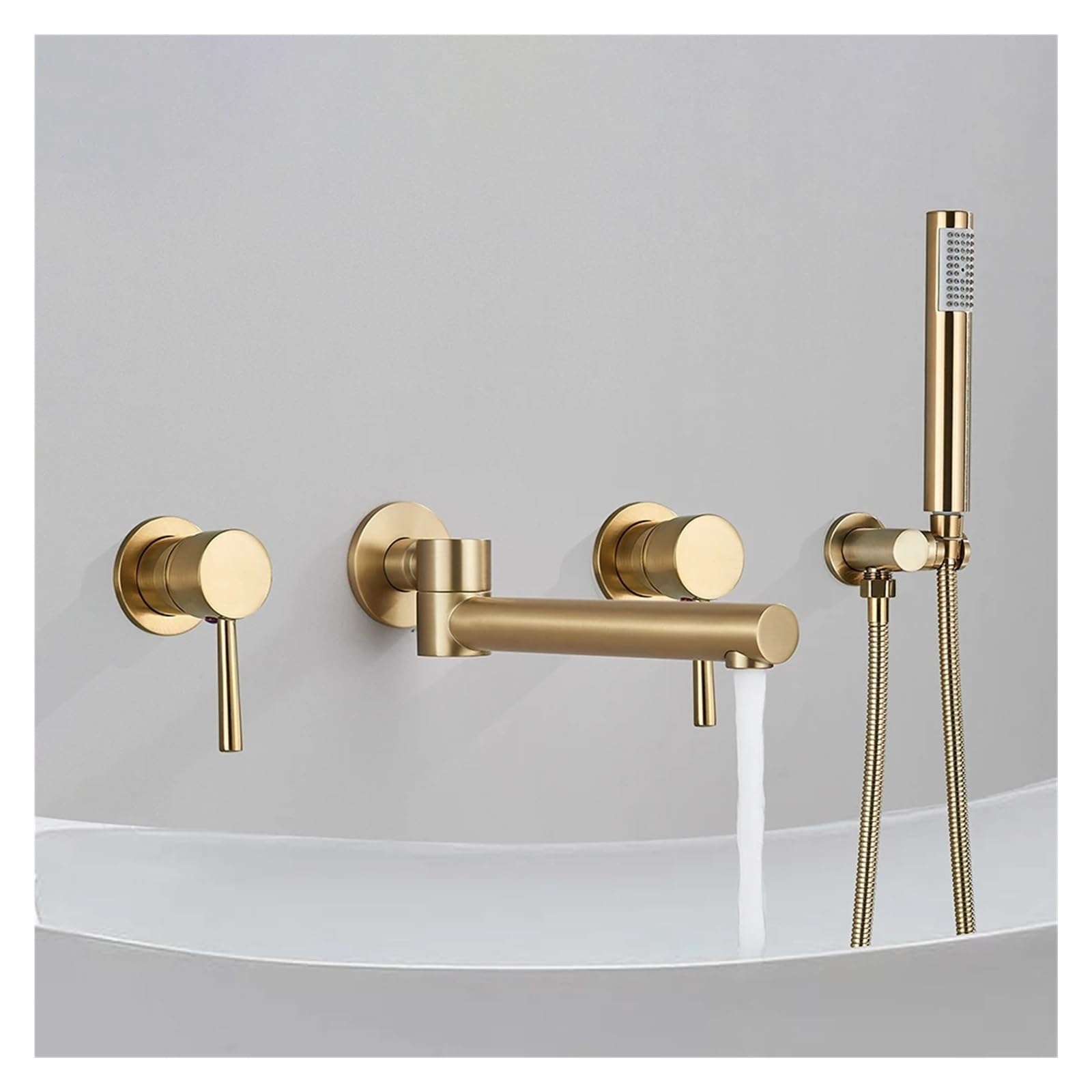 Aycdl Gold Faucet, Brushed Bathtub Faucet Wall Mounted Swivel Spout Shower Mixer Faucet