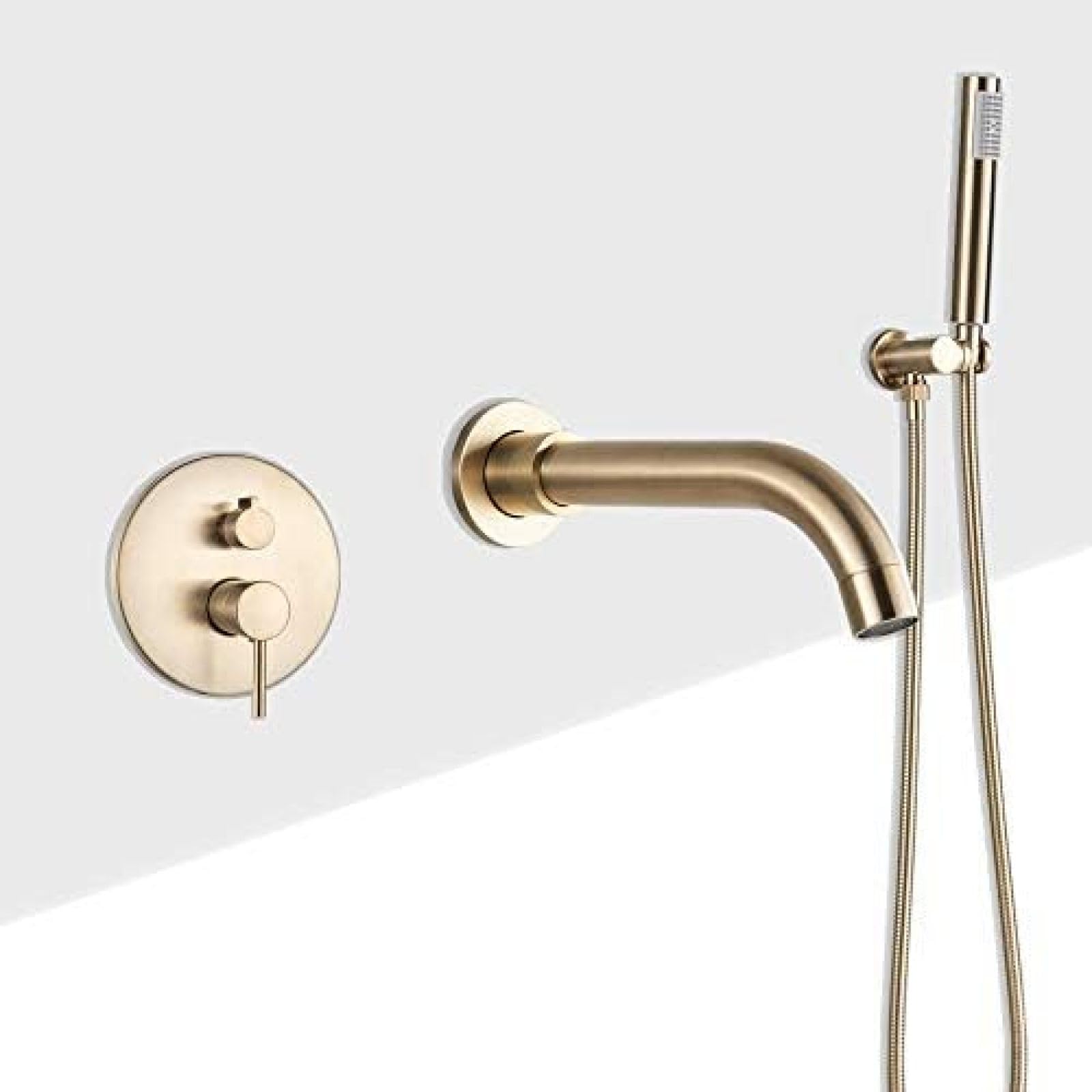 GLJTUO Brushed Gold Bathtub Faucet Wall Mounted Bathroom Tub Mixer Tap Rotate Spout Plastic Hand Shower Head-Brushed Gold B,Brushed Gold B