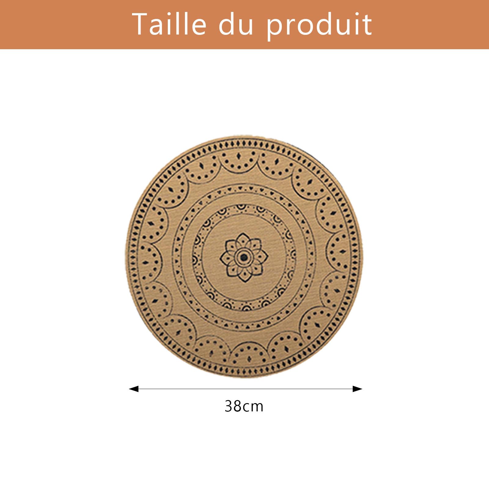 Set 6 Sets De Table Ronds GIONAR - PVC Lavable Motif Bohème 38cm - Anti-chaleur Et Antidérapants