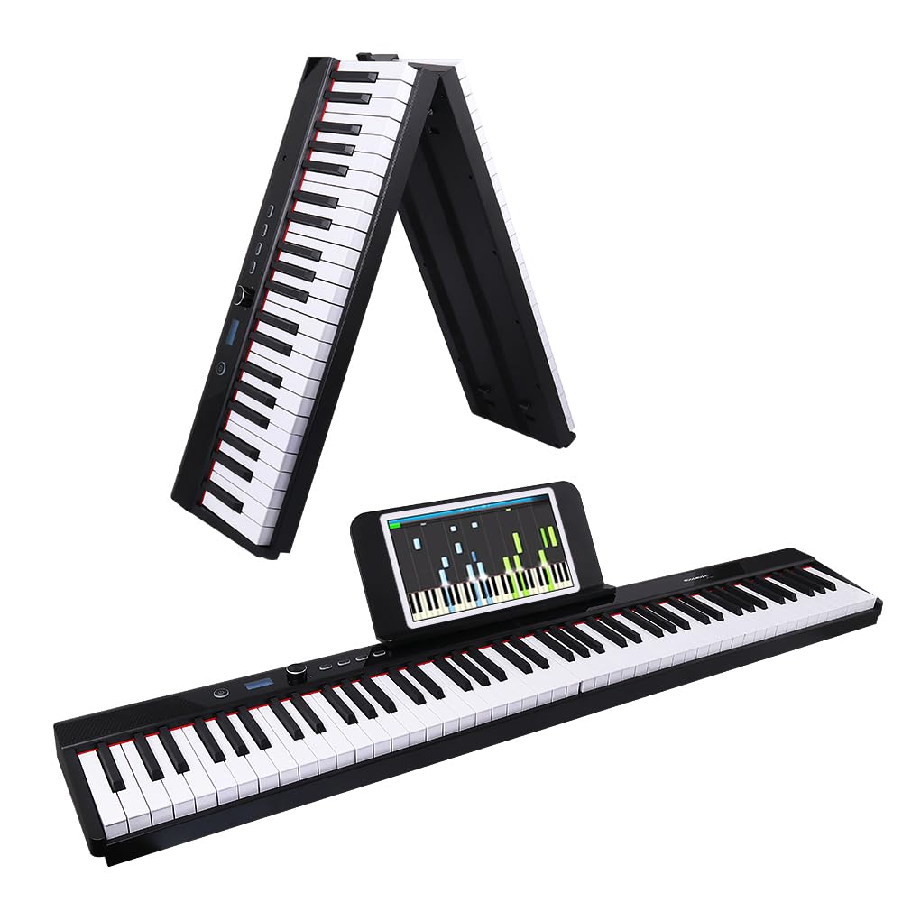Coolmusic 88 Touches Piano Clavier Pliable Bluetooth Piano Numérique avec Touches Lumineuses Clavier Semi-Poids Piano, Rechargeable, Portable