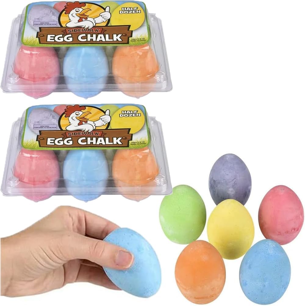 6-Pack Easter Egg Chalk, Sidewalk Chalk for Kids, Easter Basket Stuffers Gifts Fillers, Perfect For Easter Egg Hunt, Party Favors, 2.5" Inch