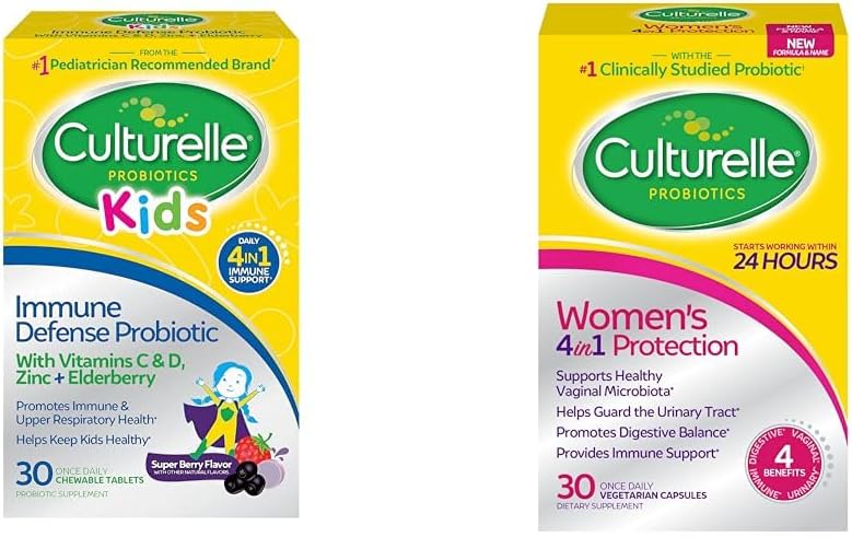 Culturelle Immune Defense Probiotic with Vitamin C, Vitamin D and Zinc + Elderberry, Non-GMO, 4-in-1 & Women’s 4-in-1 Daily Probiotic Supplements for Women - Supports Vaginal Health