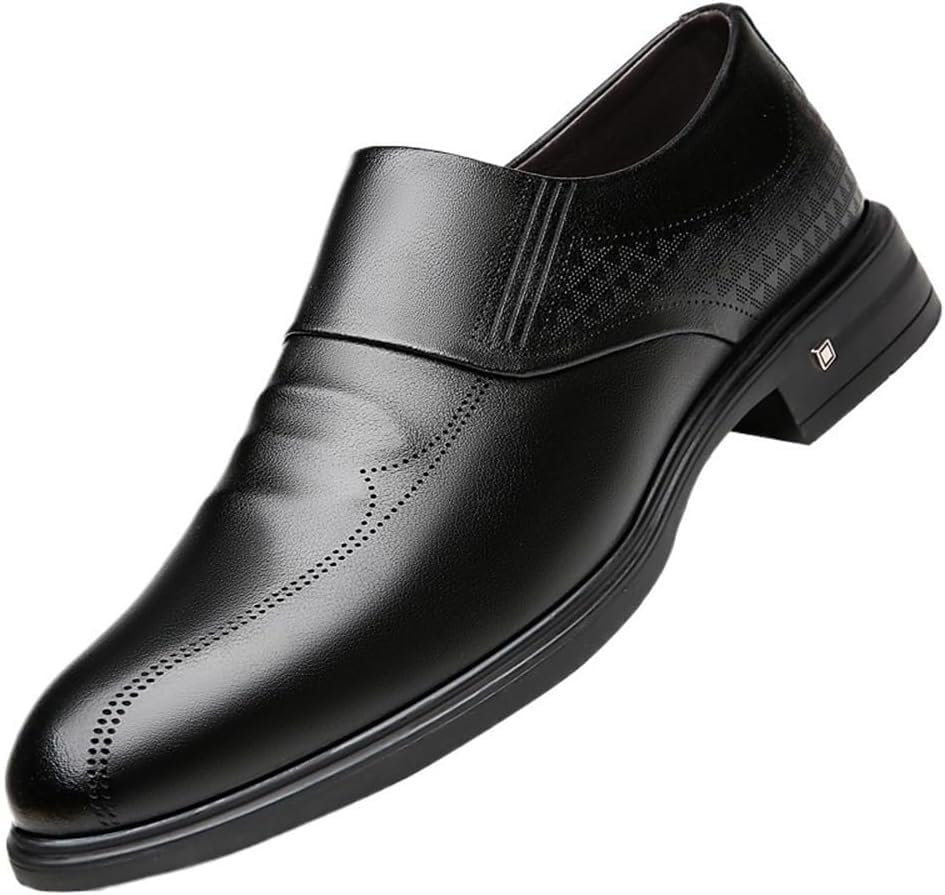 Men's British Style Leather Loafers, Black Dress Shoes for Suit, Slip-On Fashion Walking Footwear