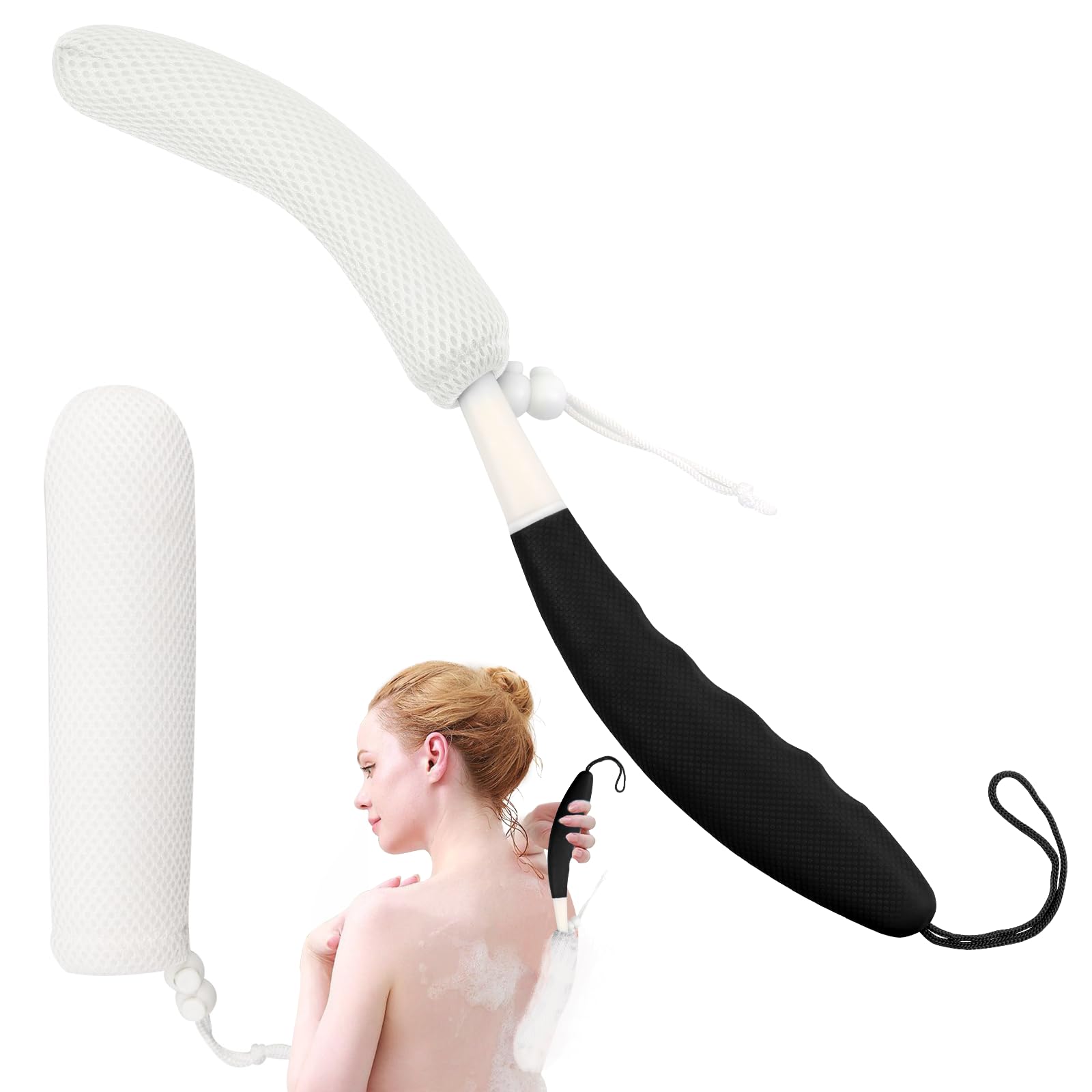 Szczotka prysznicowa do pleców z długim uchwytem, szczotka do ciała, 39 cm, długa szczotka do pleców, dla mężczyzn i kobiet, gąbka z długim uchwytem, szczotka do pleców, do kąpieli, czarna