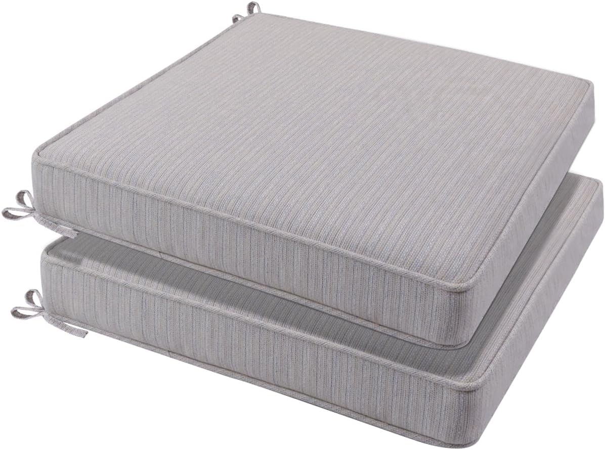 Outdoor Chair Cushion 18 x 18 x 3 Inch, Waterproof & 3-Year Fade Resistant Patio Furniture Cushions, Removable Cover and Adjustable Ties for Garden Sofa Couch (Beige)