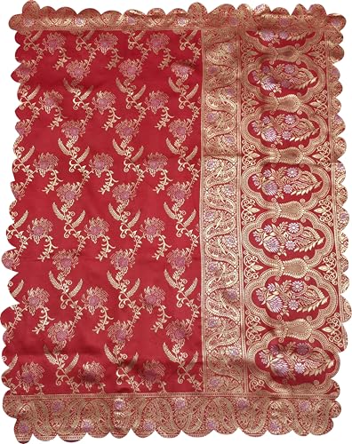 Veglari Wome's Soft Red Kimkhwab Floral Jaal Meenakari Hand Kadwa Weaved Banarasi Pure Katan Silk Saree Kanchi