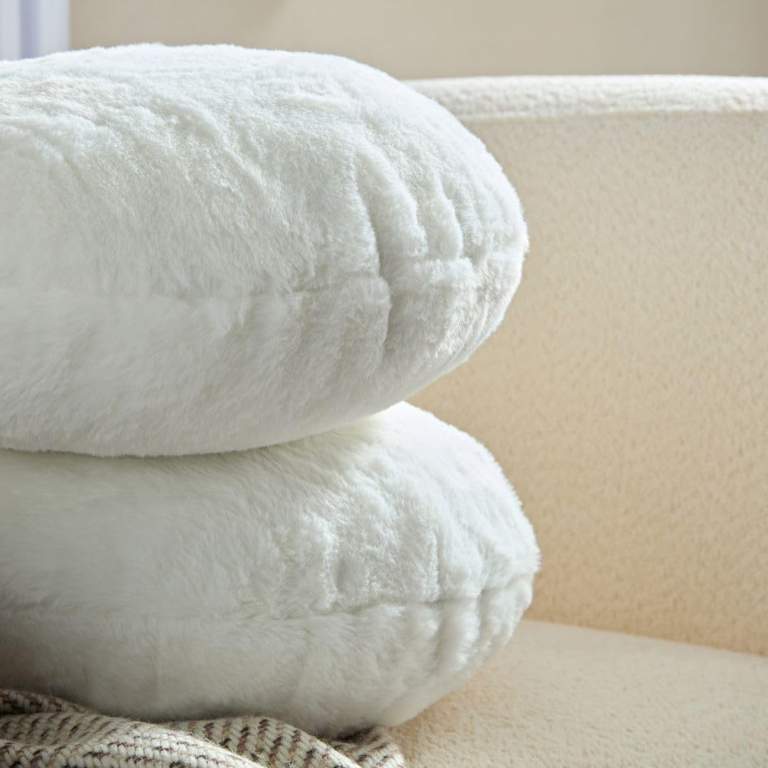 PICKKART Round Decorative Throw Pillows, Plush White, 40 cm, Set of 2 (2, White)