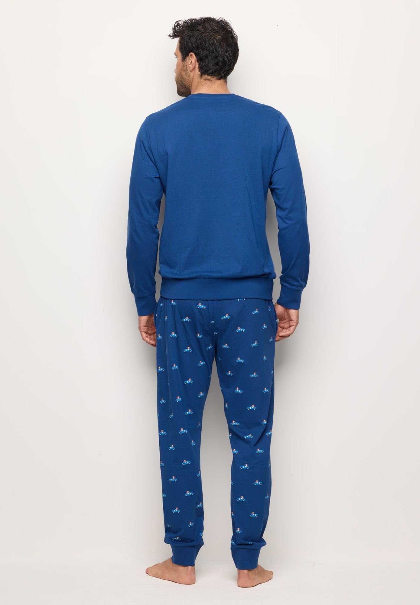 YAMAMAY - Pigiama Lungo, Uomo, Blu, 100% Cotton, Jersey, Stampato
