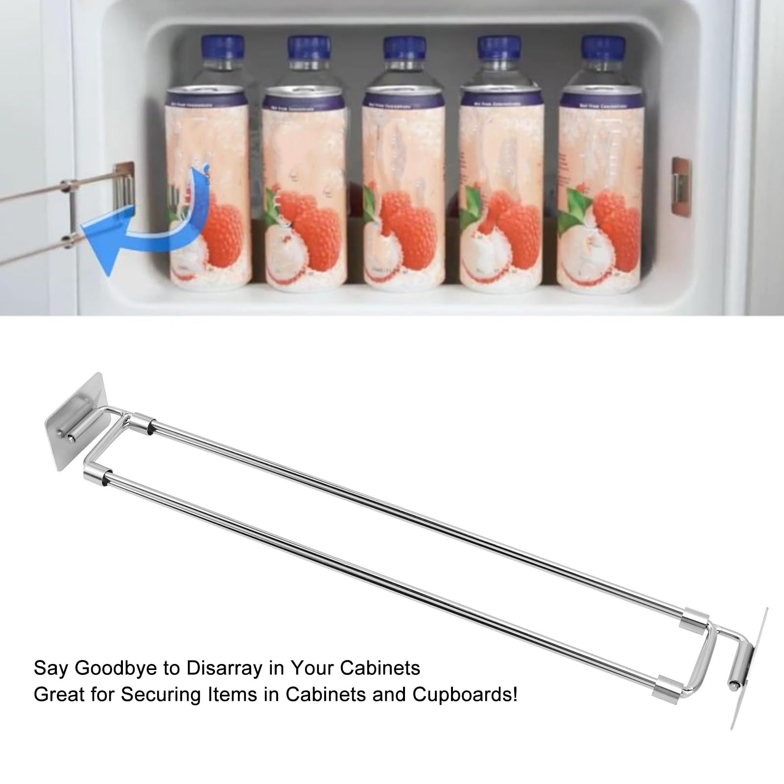Qcwwy Barre de sécurité Réglable pour Camping-Car, Style de Tension de 12,44 à 22,64 Pouces, Tige de Tension pour Réfrigérateur en Acier Inoxydable, Stabilisateur de Boissons