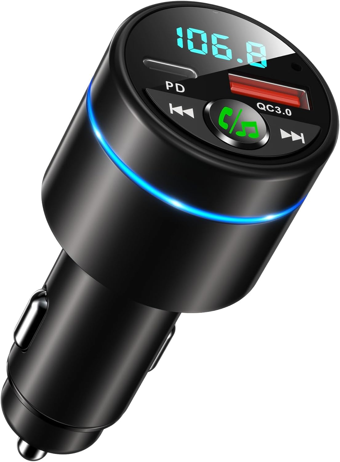 Mohard FM Transmitter Bluetooth Car 5.3, Metal PD 30W & QC3.0 18W Fast Car Charger, Hands Free Bluetooth Music Receiver with Noise Cancellation, with Ring Light & Music High Fidelida Car
