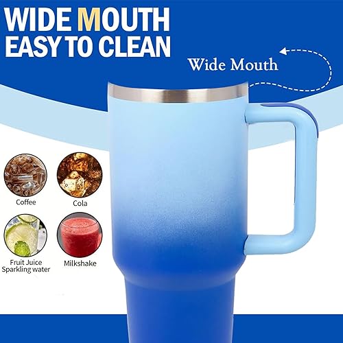 Miniatura 2 de ONEUSTAR Vaso de 40 onzas con asa, doble pared al vacío, acero inoxidable, taza de viaje con popote y tapa, taza de café helado, botella de agua