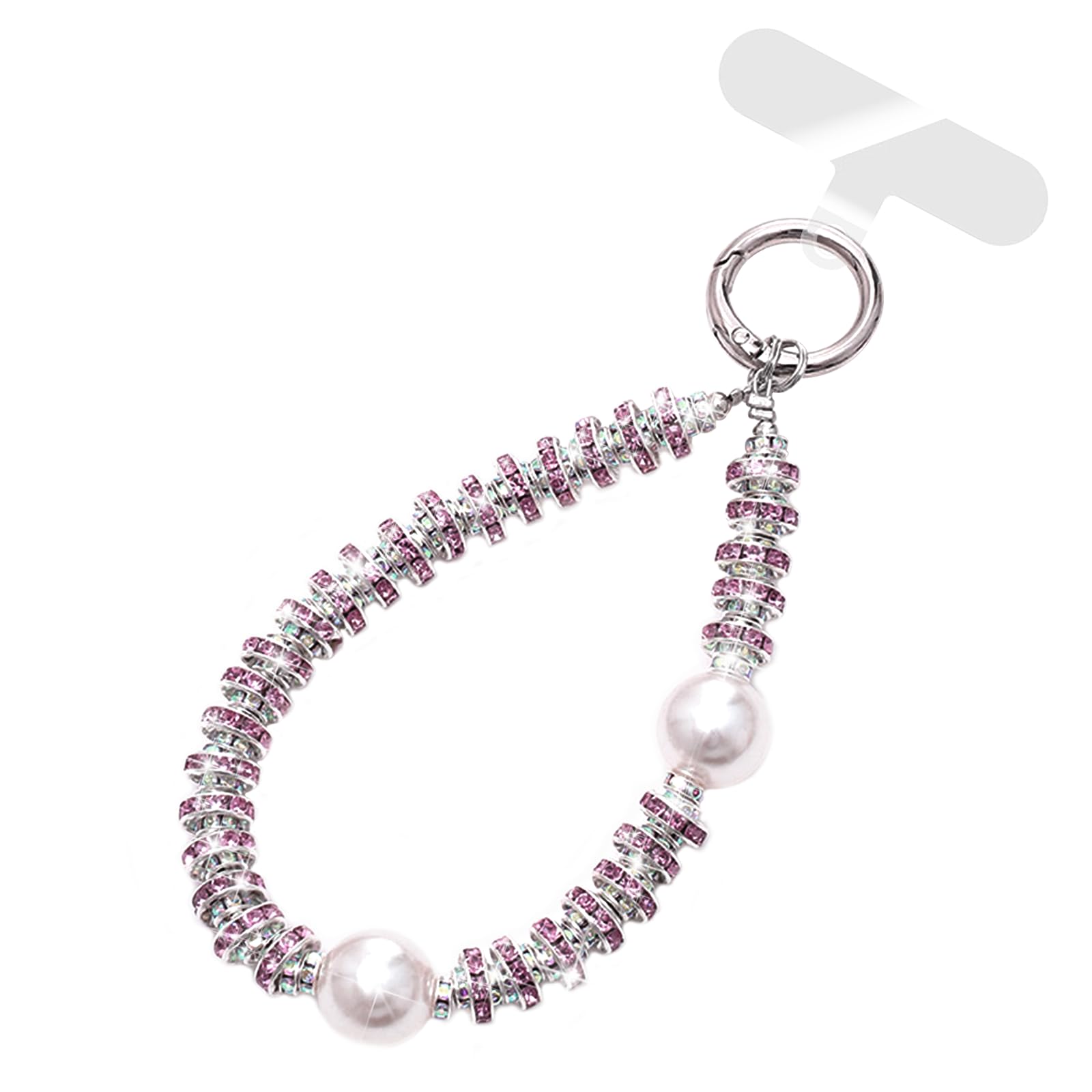 VirgoCCY Pearls Crystals Phone Charm, Luxury Bling Diamond Glitter Beaded Wrist Strap, Hanging Accessory Keychain Anti-loss Phone Lanyard Wristlet for Women Girls-Purple Pearl