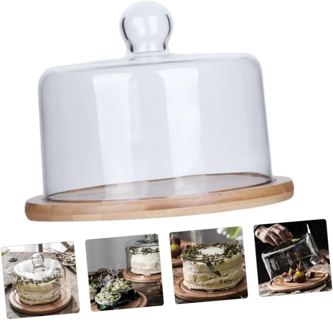 Homoyoyo Glass Cake Cover with Tray Large Food Dome Fresh-keeping Protective Dessert Display for Bakery and Party Serving