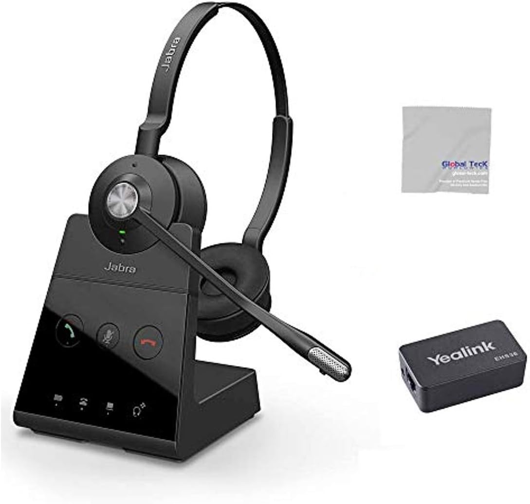 Global Teck Worldwide Engage 65 Wireless Headset Bundle with EHS Adapter - SIP T-Series Desk Phones, Bluetooth, PC/MAC, USB, Skype for Business (Stereo - EHS - Cloth)